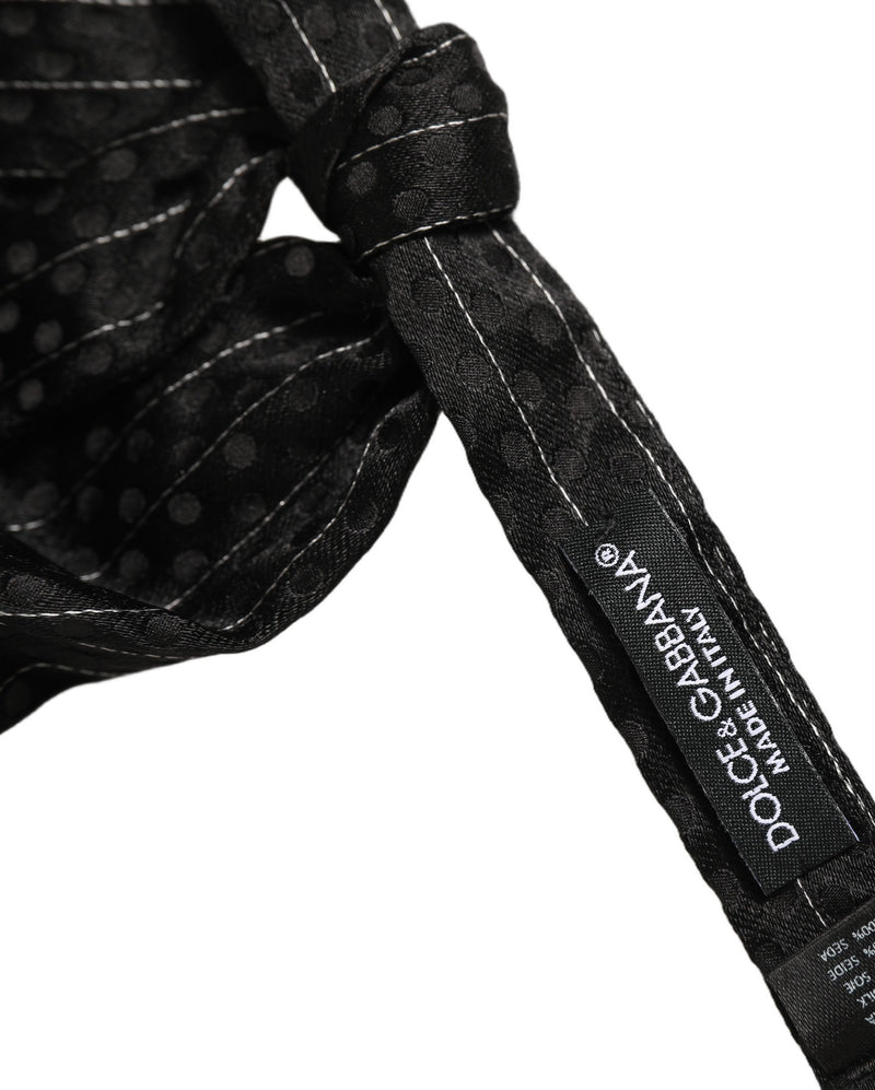 Dolce & Gabbana Men Black Pinstripe Silk Adjustable Neck Papillon Bow Tie