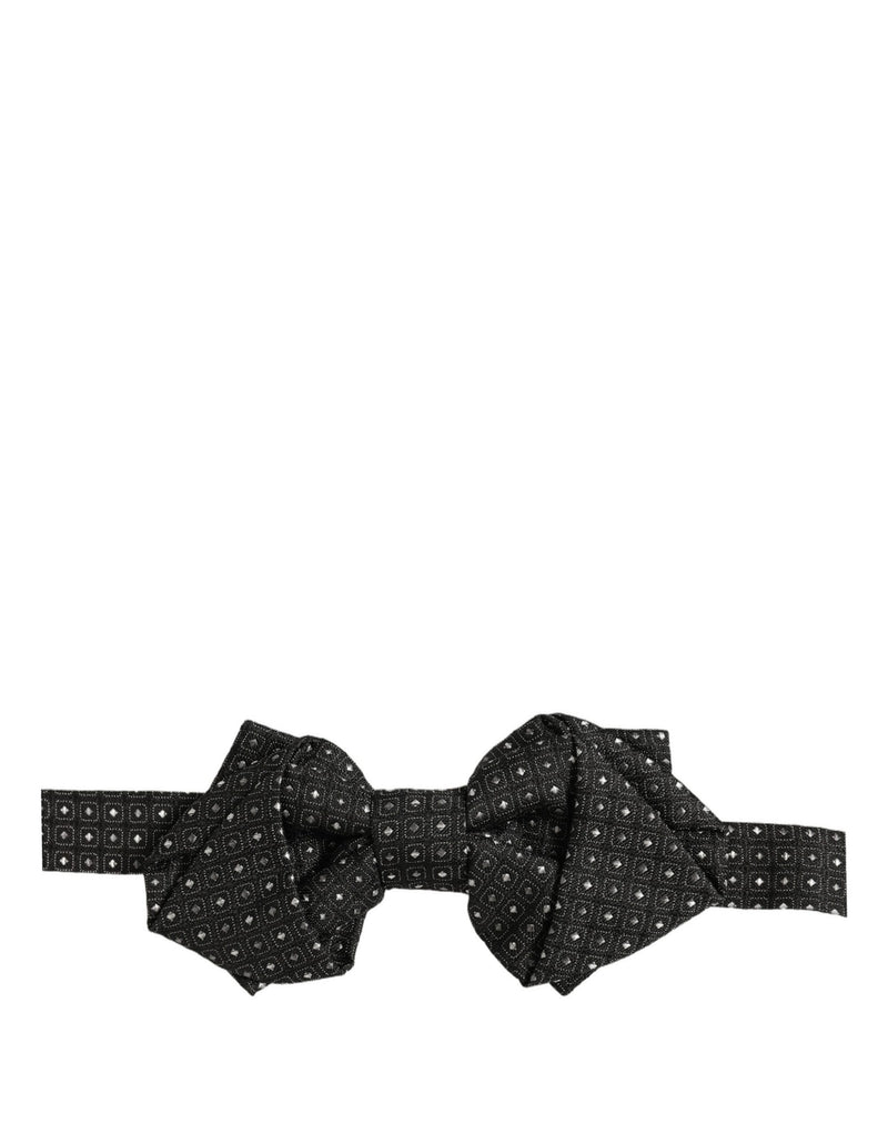 Dolce & Gabbana Men Black Polka Dot Silk Adjustable Neck Papillon Bow Tie