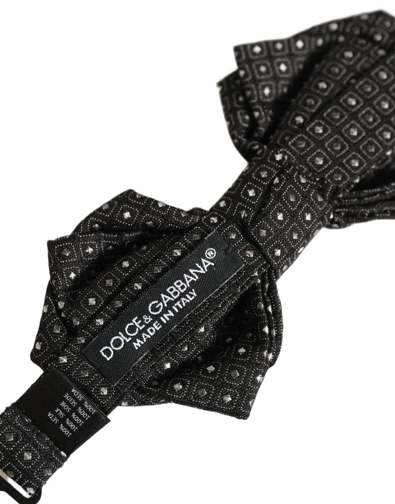 Dolce & Gabbana Men Black Polka Dot Silk Adjustable Neck Papillon Bow Tie