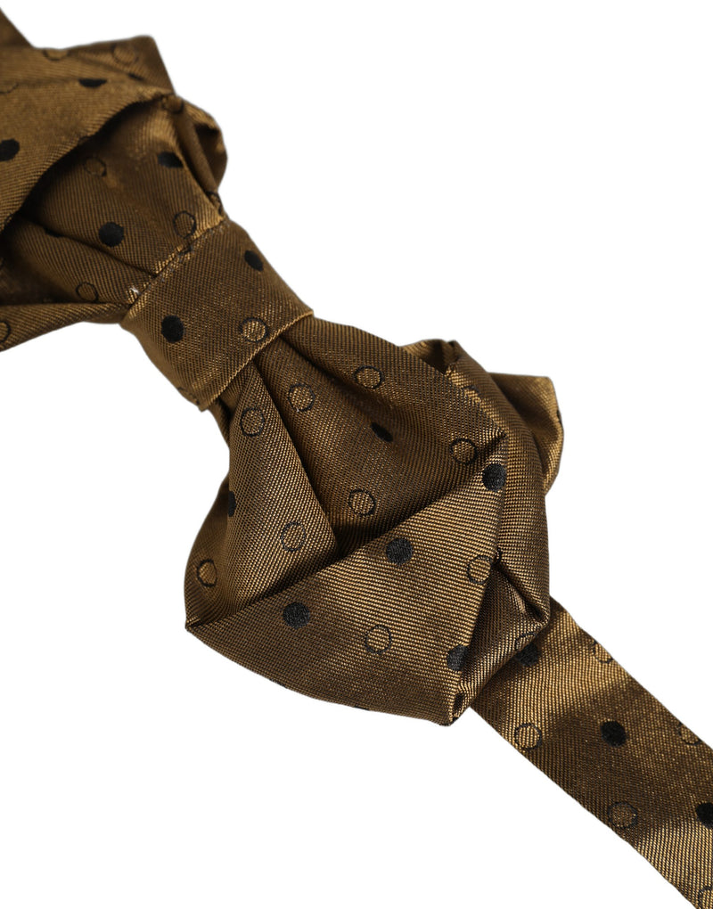 Dolce & Gabbana Men Brown Polka Dot Silk Adjustable Neck Papillon Bow Tie