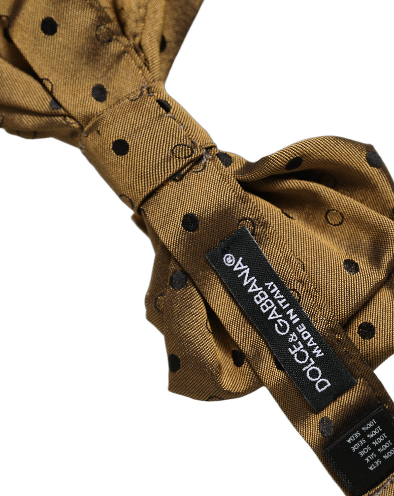 Dolce & Gabbana Men Brown Polka Dot Silk Adjustable Neck Papillon Bow Tie