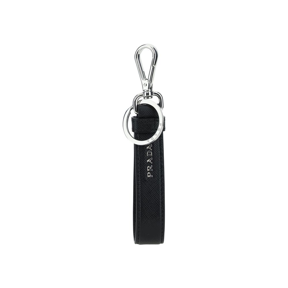 Porte-clés Prada en acier inoxydable noir