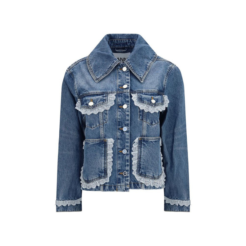 Veste en denim de coton bleu Ganni