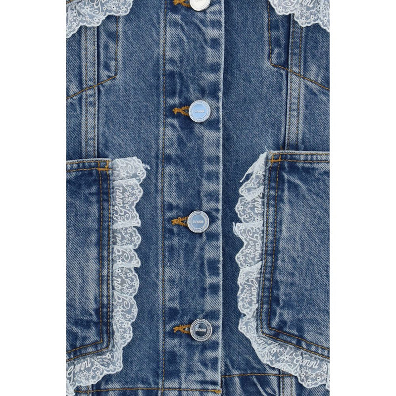 Veste en denim de coton bleu Ganni