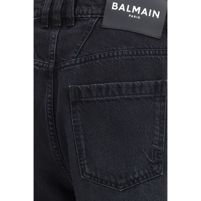 Balmain Jean Droit en Coton Noir