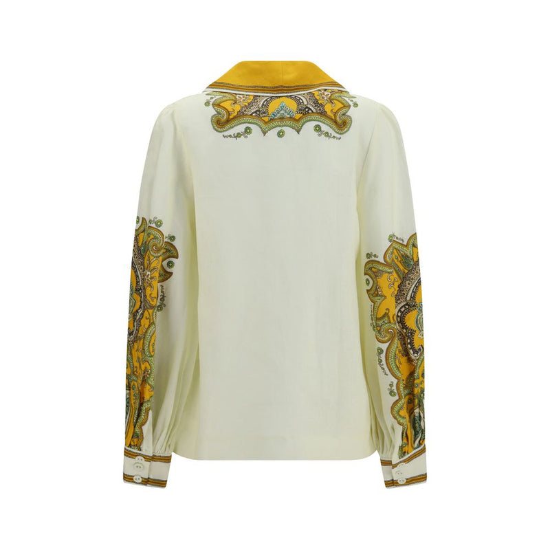 Chemise à motifs en lin beige Alemais