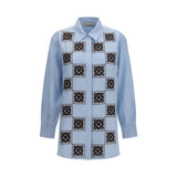 Chemise en lin à motifs Alemais bleue