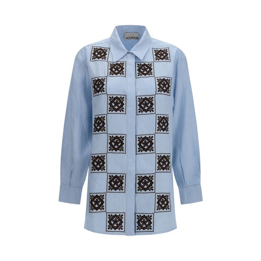 Chemise en lin à motifs Alemais bleue
