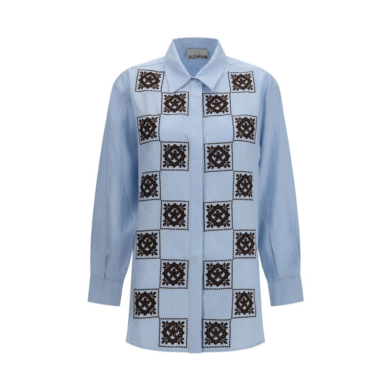 Chemise en lin à motifs Alemais bleue