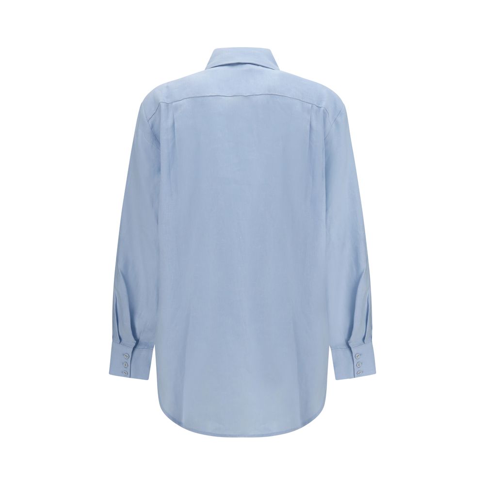 Chemise en lin à motifs Alemais bleue