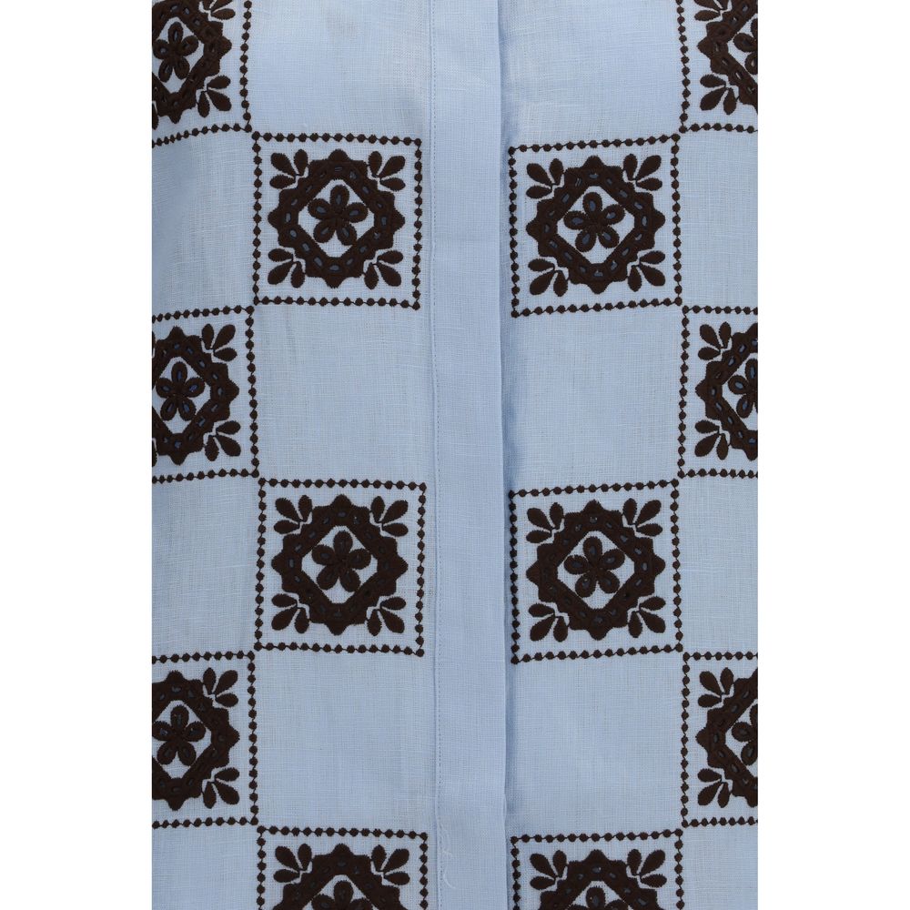 Chemise en lin à motifs Alemais bleue