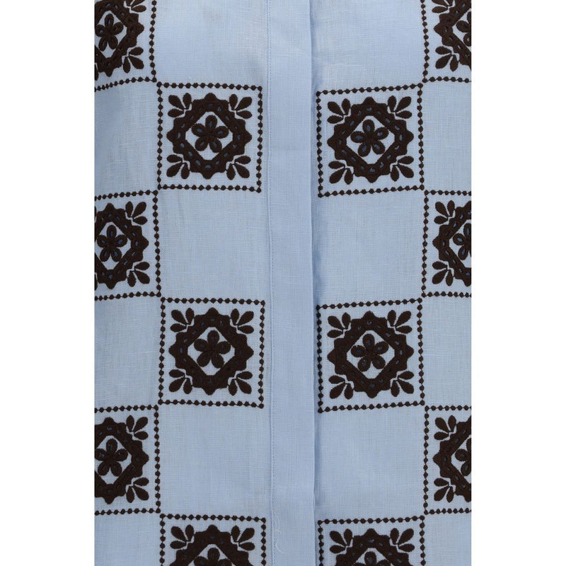 Chemise en lin à motifs Alemais bleue