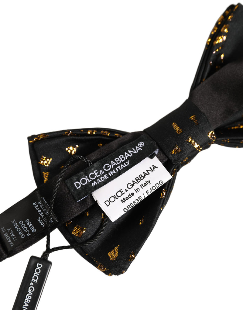 Nœud papillon Dolce & Gabbana noir avec motif tacheté doré, réglable