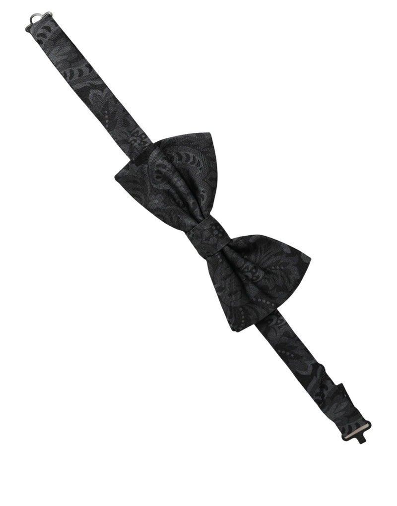 Dolce & Gabbana Homme Papillon Ajustable en Soie Noire à Motif Paisley