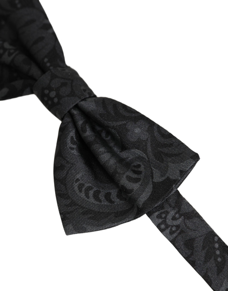 Dolce & Gabbana Homme Papillon Ajustable en Soie Noire à Motif Paisley