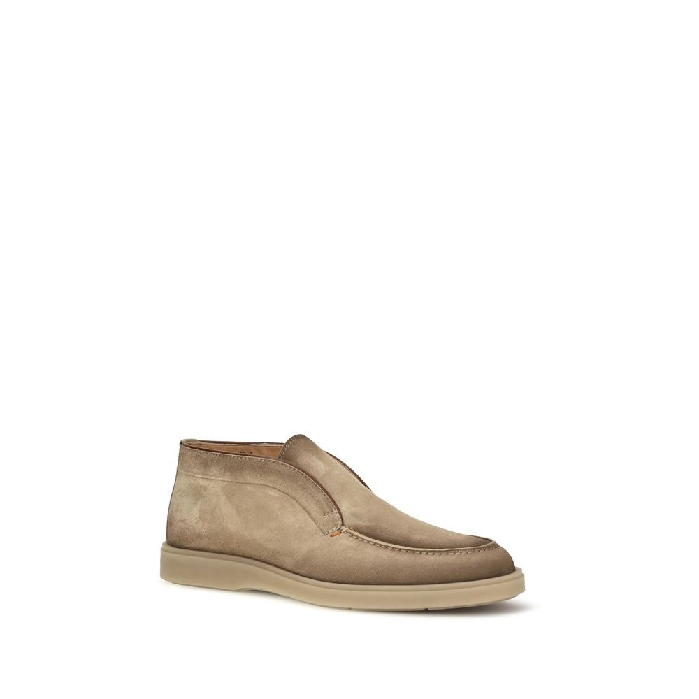 Mocassins Santoni en daim beige à enfiler