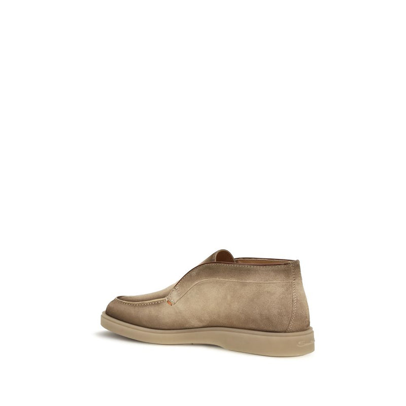 Santoni Beige Suede Leather Slip-On Loafers