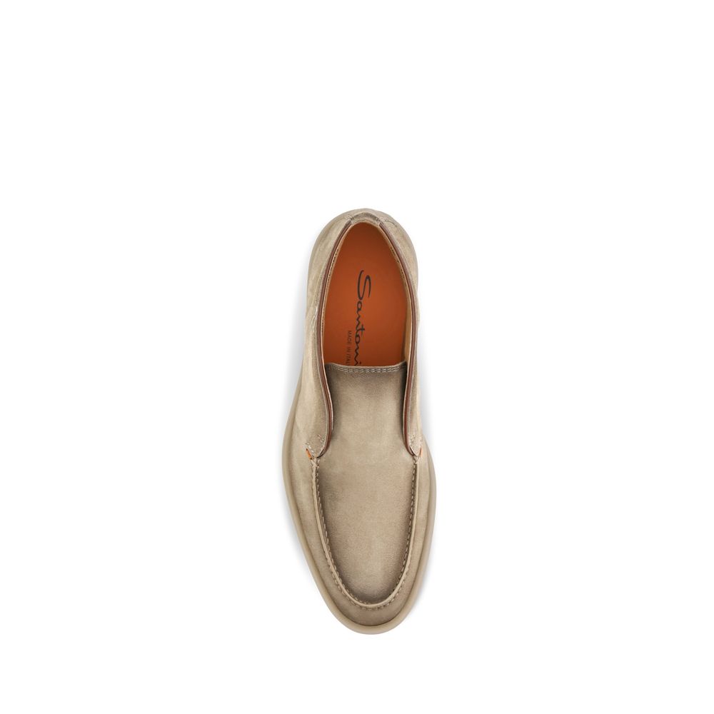 Mocassins Santoni en daim beige à enfiler