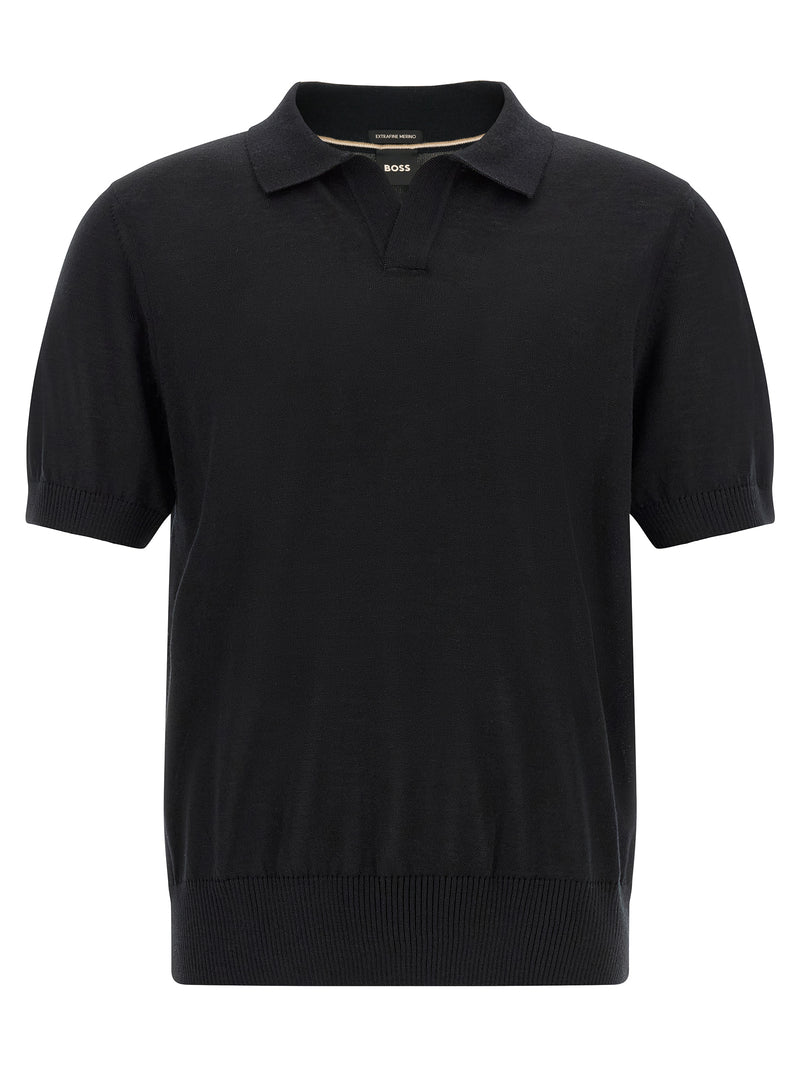 Polo en Laine Vierge Noir Hugo Boss