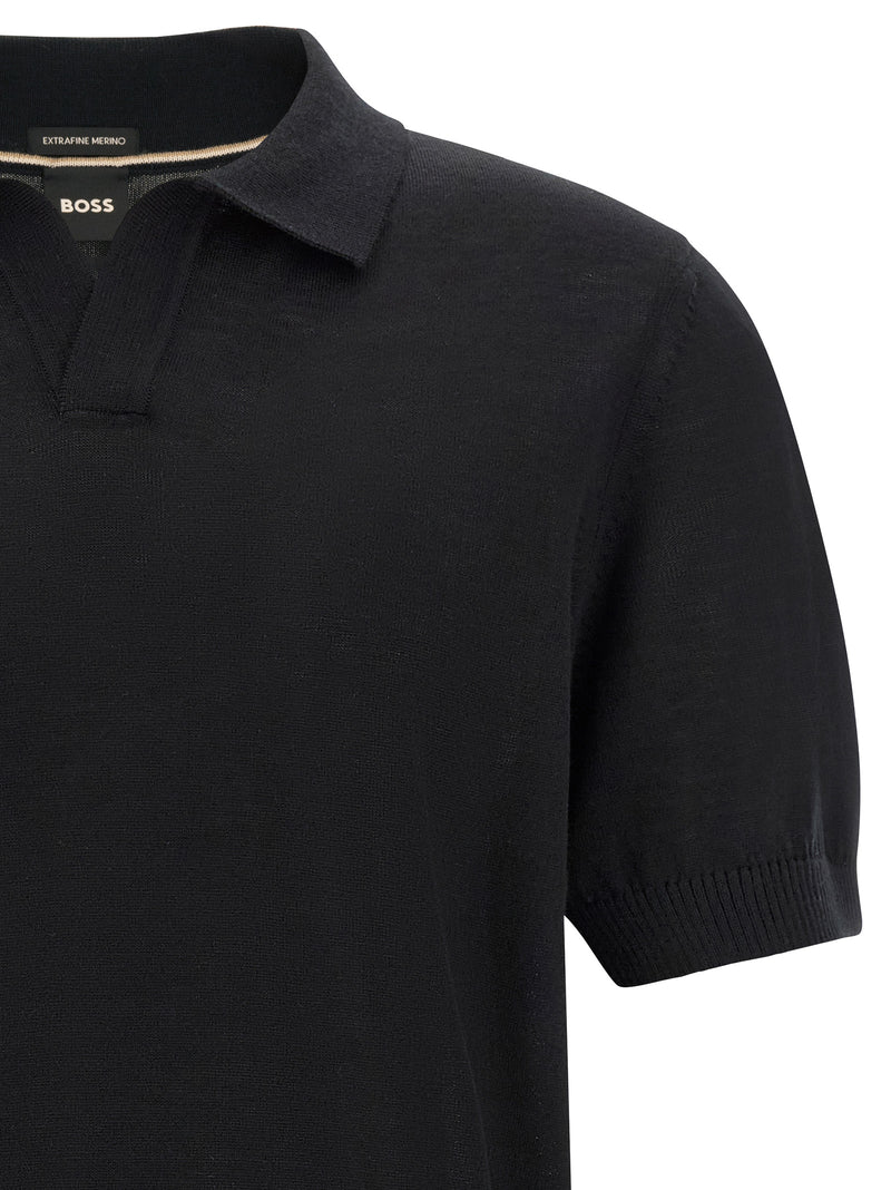 Polo en Laine Vierge Noir Hugo Boss