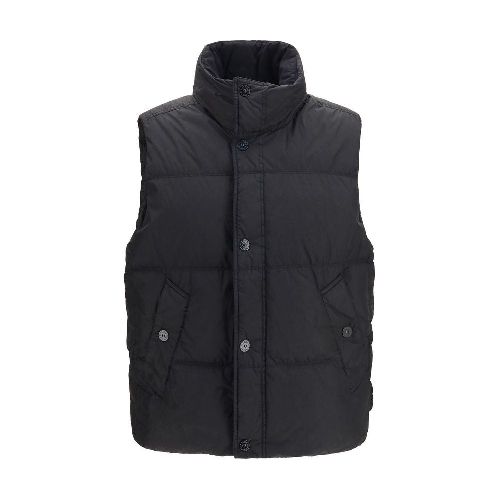 Doudoune sans manches noire Stone Island en duvet d'oie