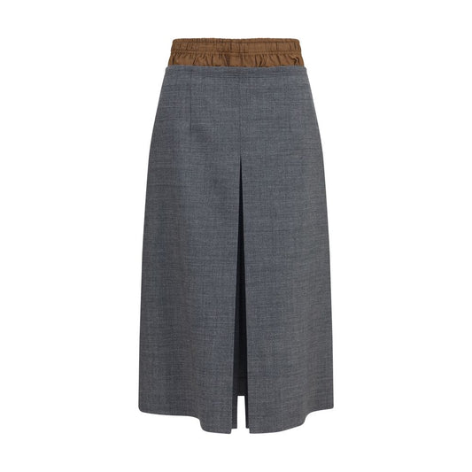 Jupe midi Prada en laine grise Oves Aries