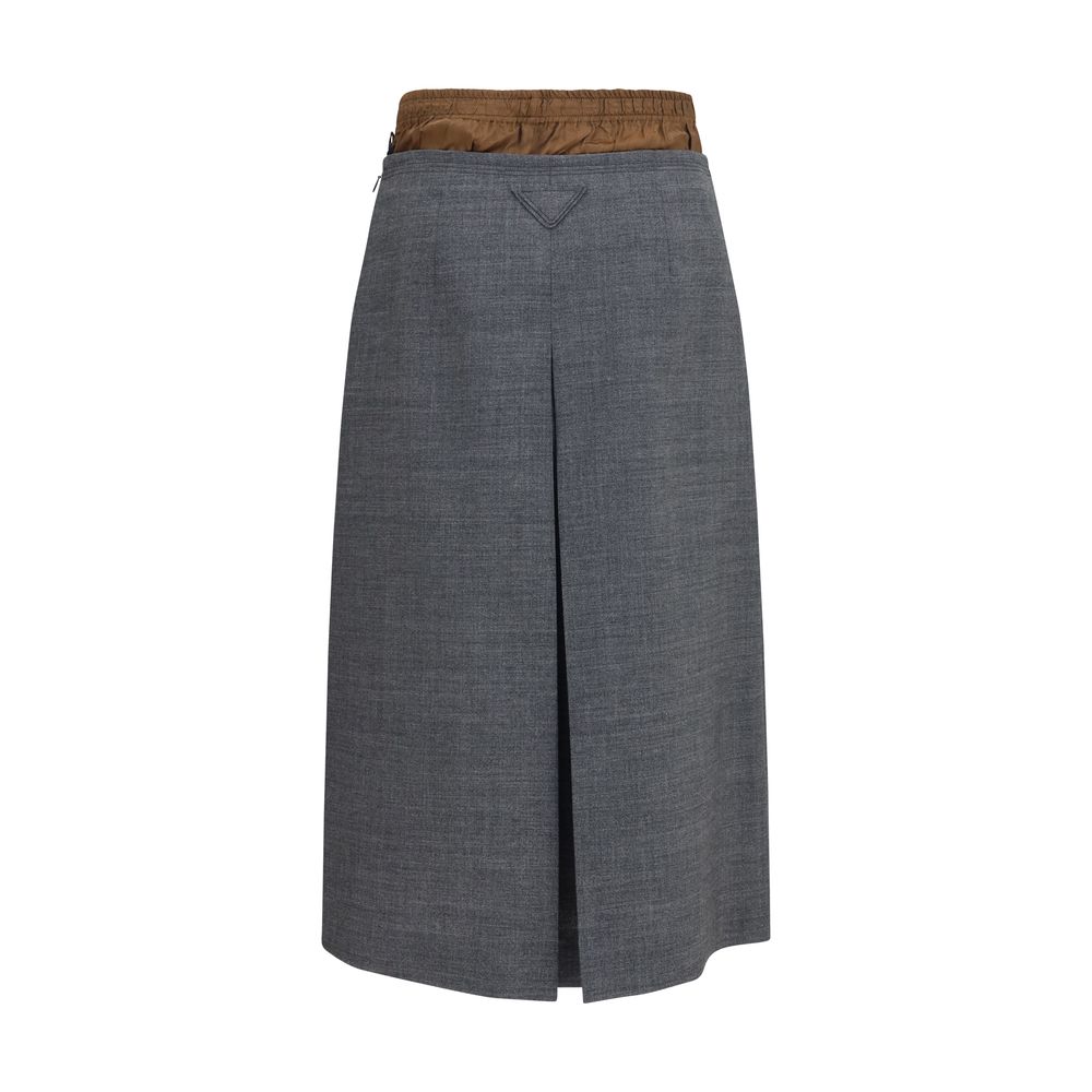 Jupe midi Prada en laine grise Oves Aries