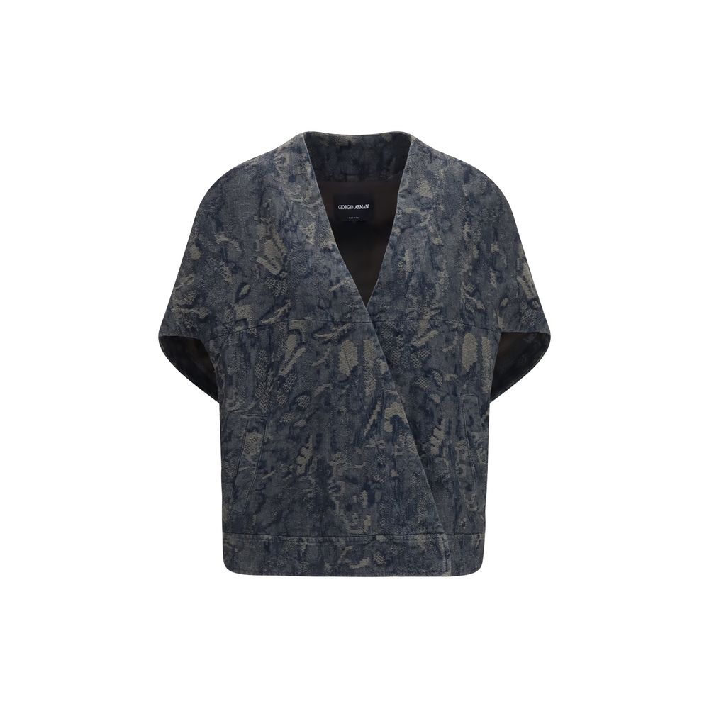 Veste en jean en coton bleu Giorgio Armani