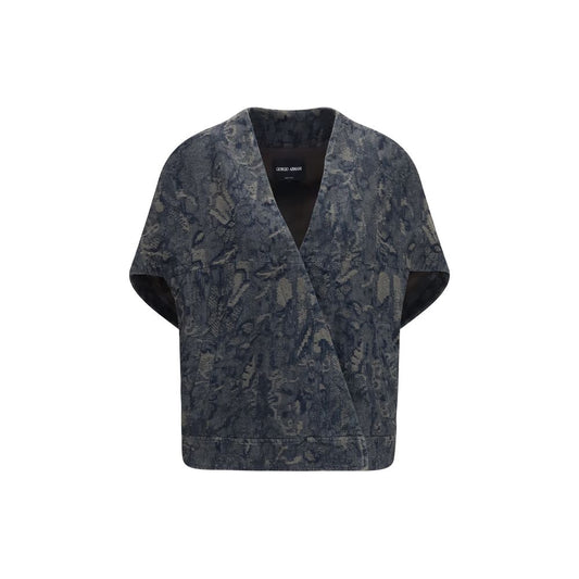 Veste en jean en coton bleu Giorgio Armani