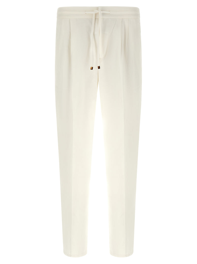 Pantalon décontracté en lin blanc Brunello Cucinelli
