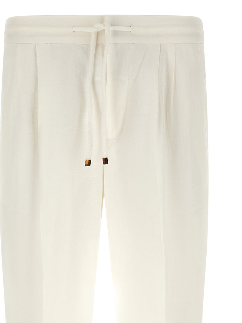 Pantalon décontracté en lin blanc Brunello Cucinelli