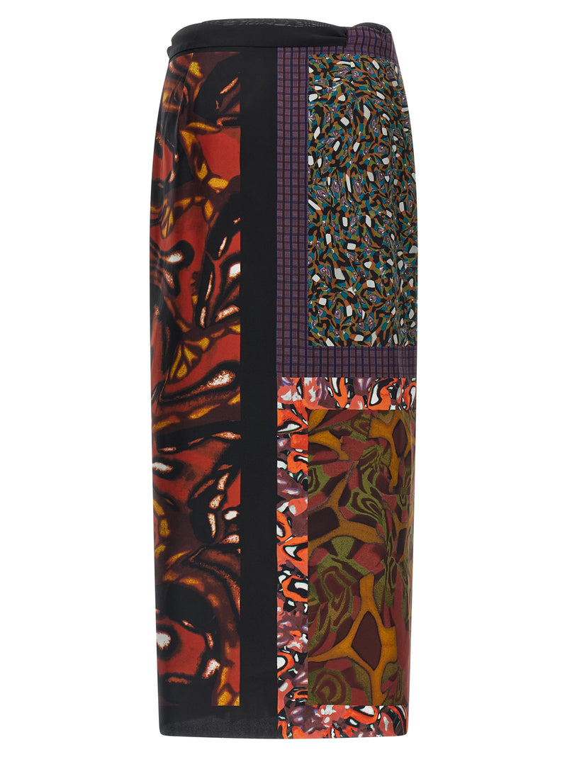 Jupe midi en soie multicolore Dries Van Noten