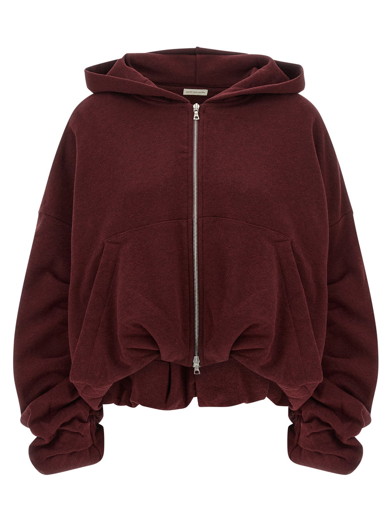 Sweat à capuche en coton bordeaux Dries Van Noten