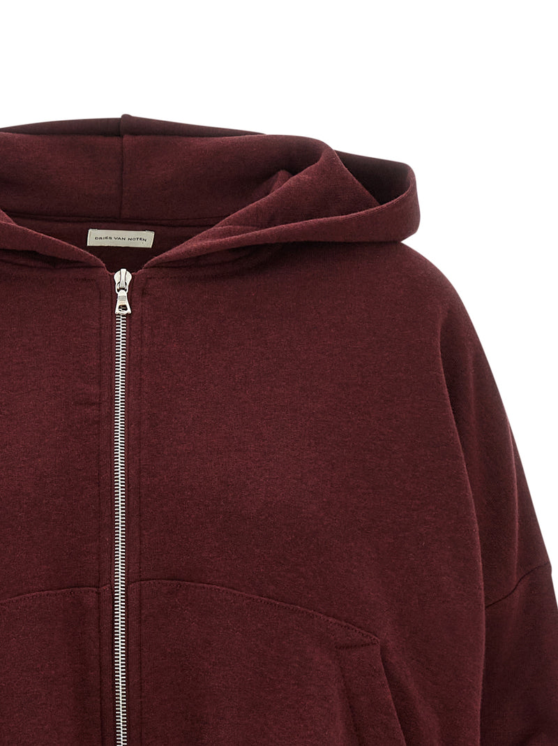 Sweat à capuche en coton bordeaux Dries Van Noten