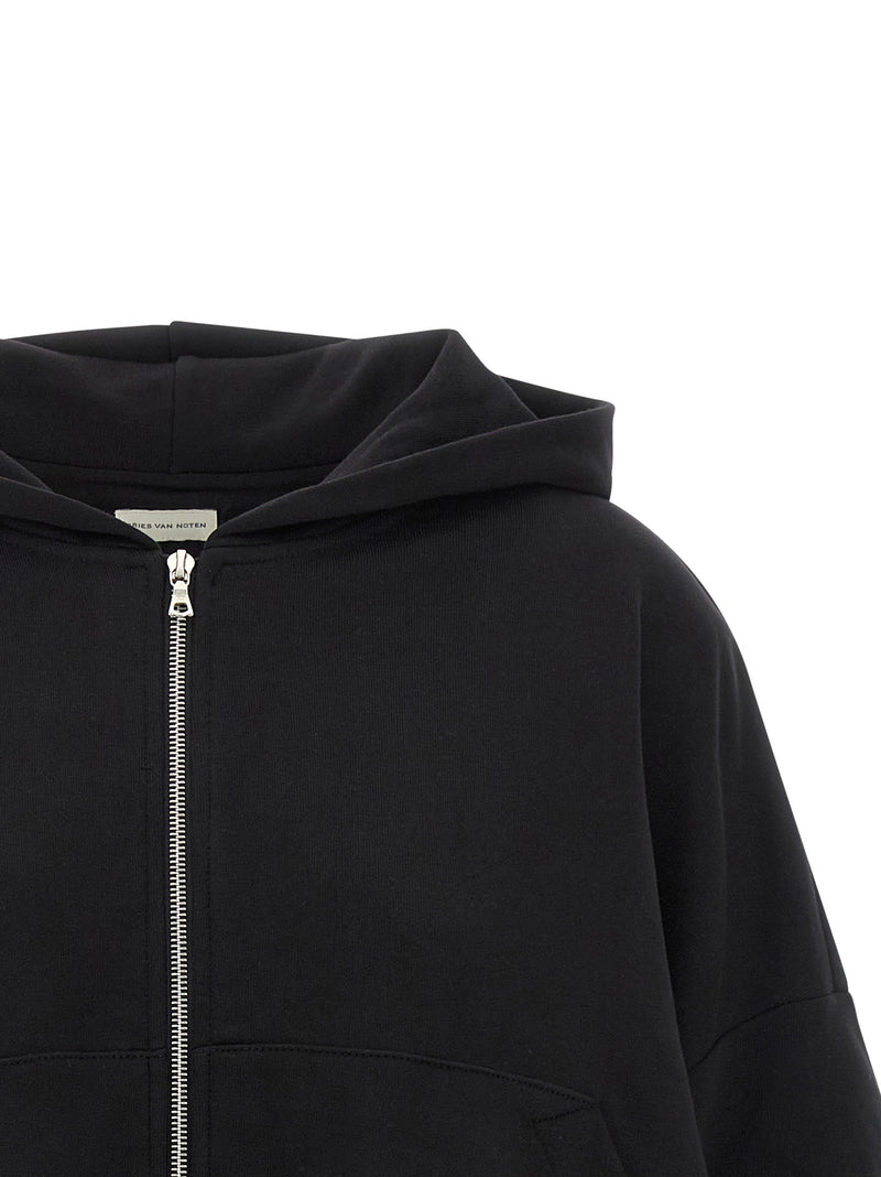 Sweat à capuche noir en coton Dries Van Noten