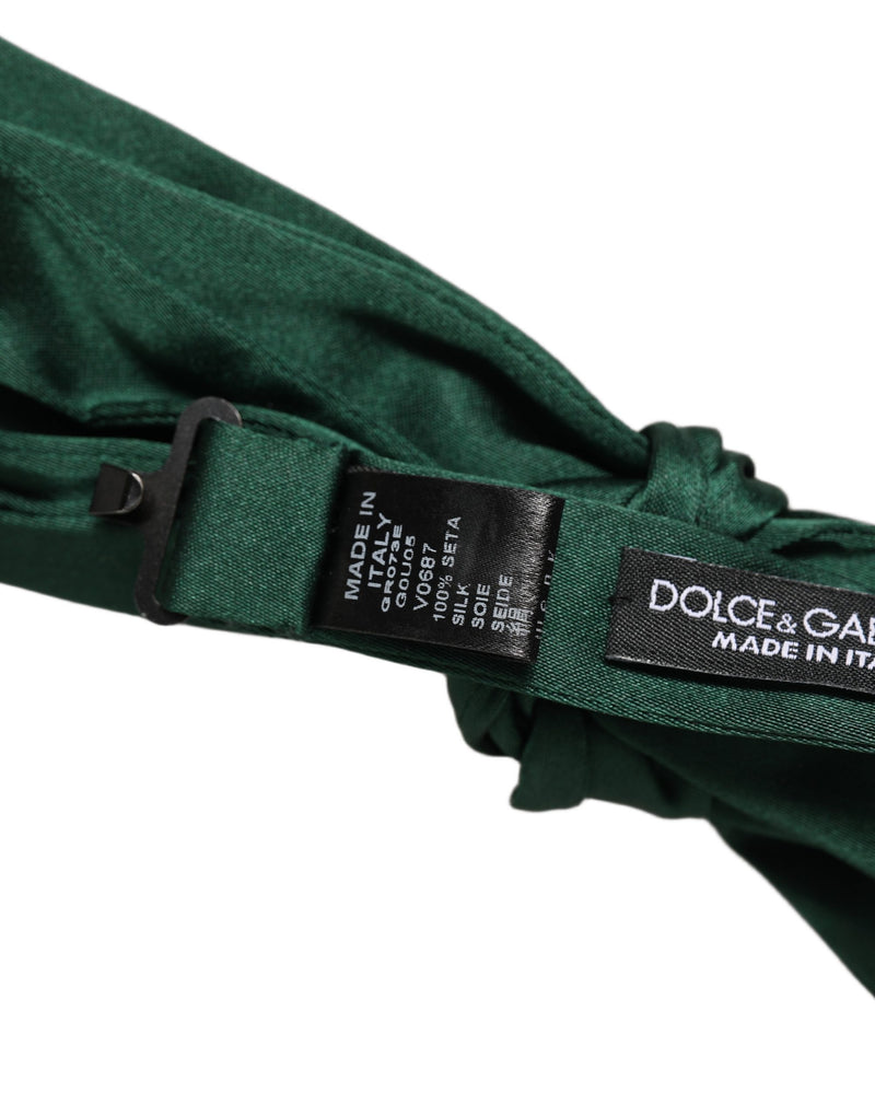 Dolce & Gabbana Men Dark Green Silk Adjustable Neck Papillon Bow Tie