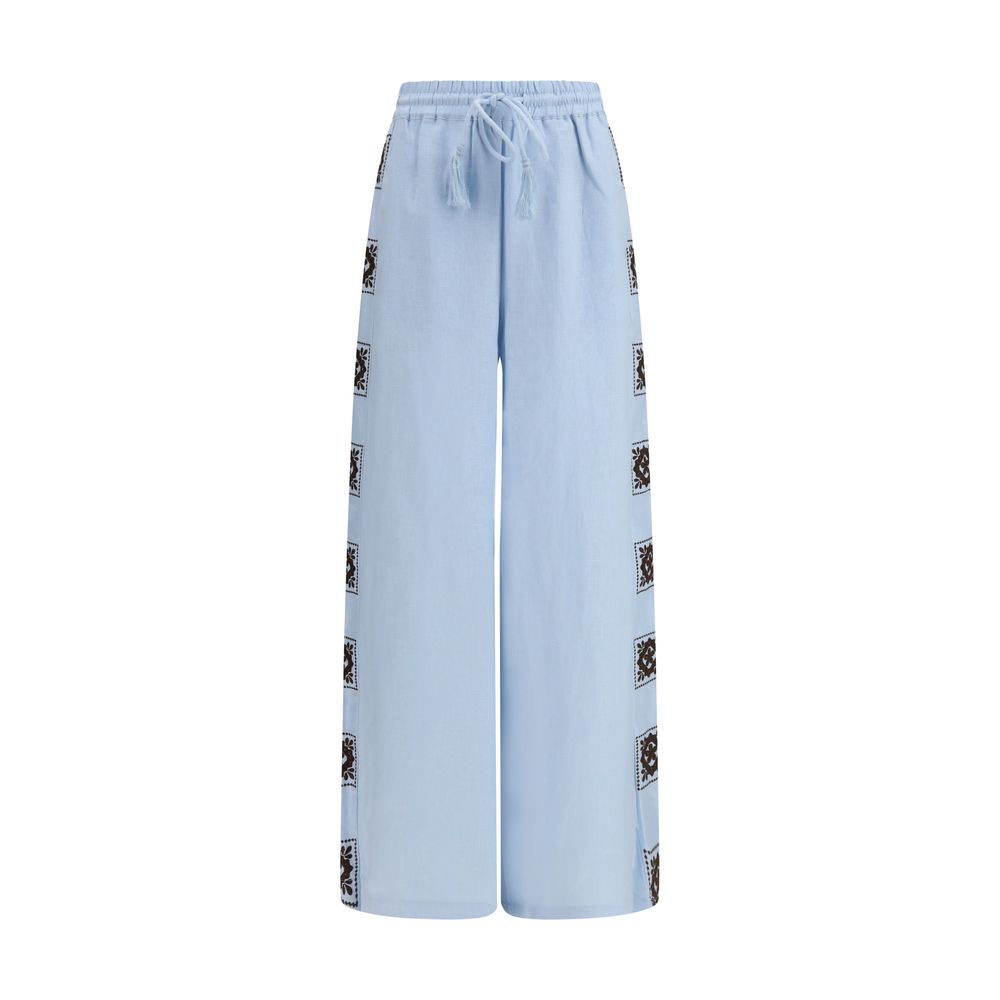 Pantalon décontracté en lin bleu Alemais