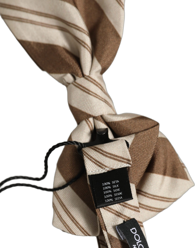 Dolce & Gabbana Homme Papillon à Rayures Marron Beige Réglable au Cou