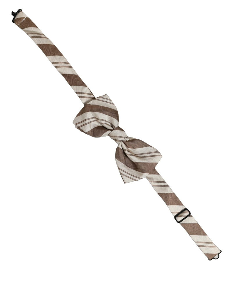 Dolce & Gabbana Homme Papillon à Rayures Marron Beige Réglable au Cou