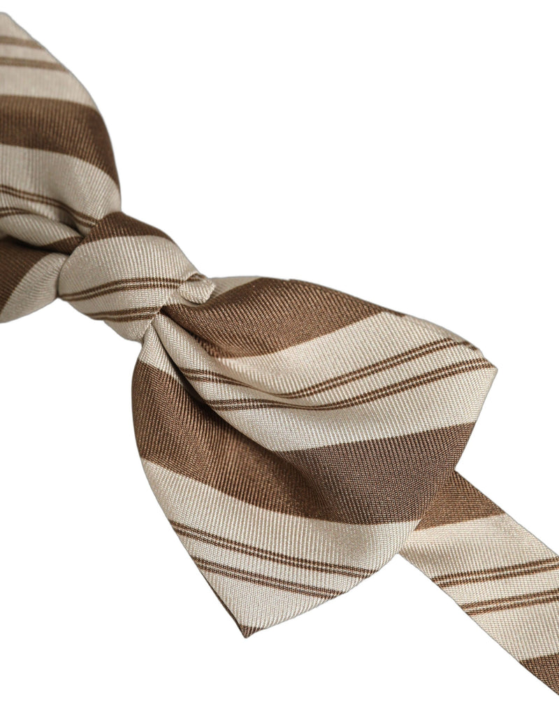 Dolce & Gabbana Homme Papillon à Rayures Marron Beige Réglable au Cou