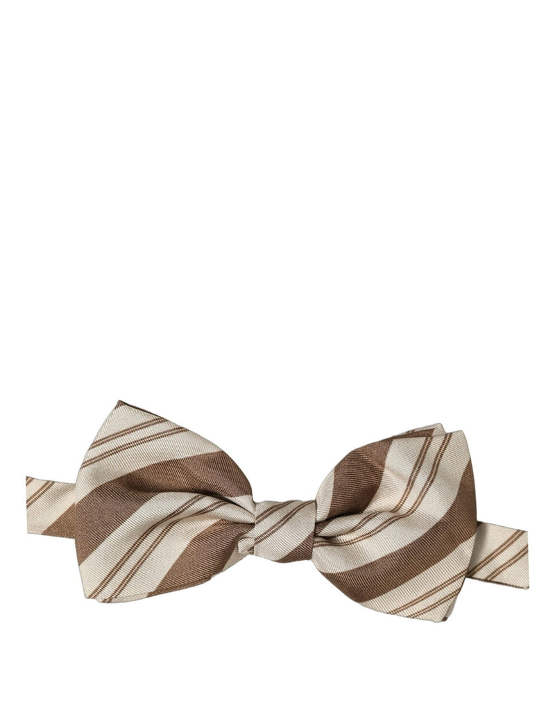 Dolce & Gabbana Homme Papillon à Rayures Marron Beige Réglable au Cou