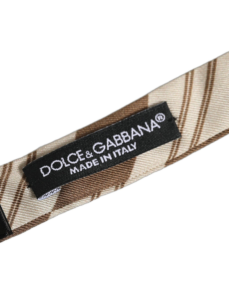 Dolce & Gabbana Homme Papillon à Rayures Marron Beige Réglable au Cou