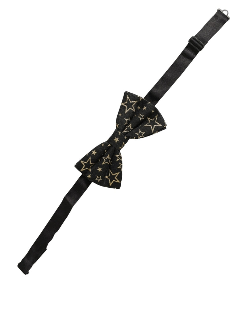 Dolce & Gabbana Men Black Star 100% Silk Adjustable Neck Papillon Bow Tie