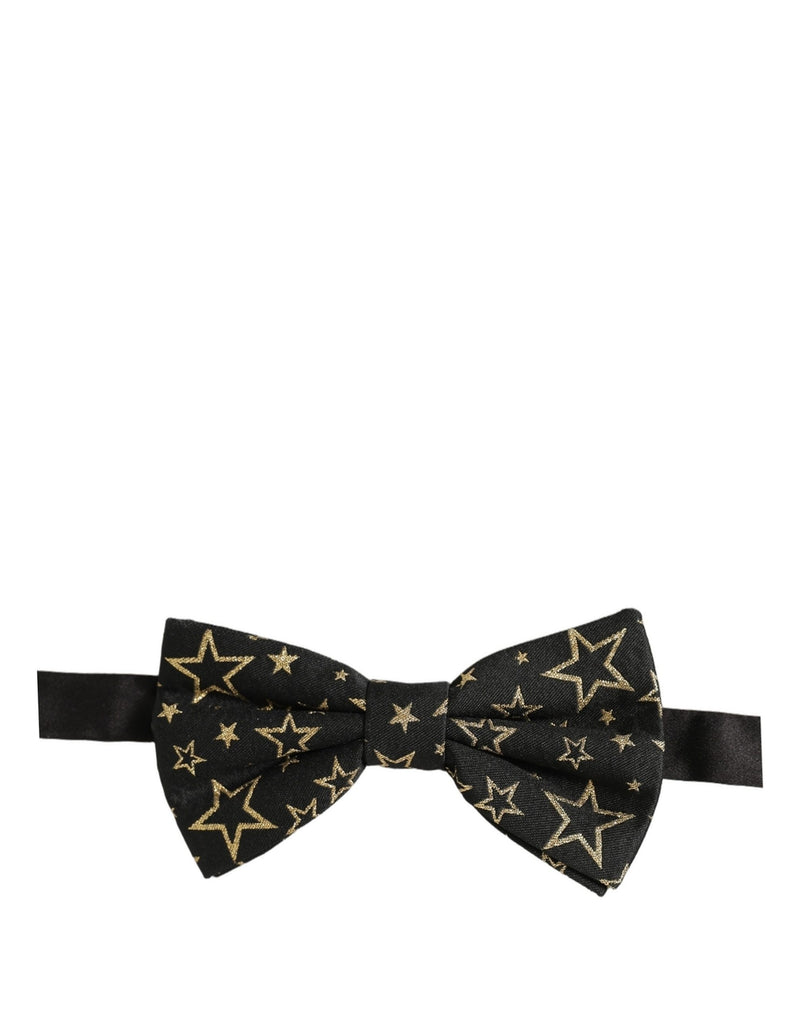 Dolce & Gabbana Men Black Star 100% Silk Adjustable Neck Papillon Bow Tie