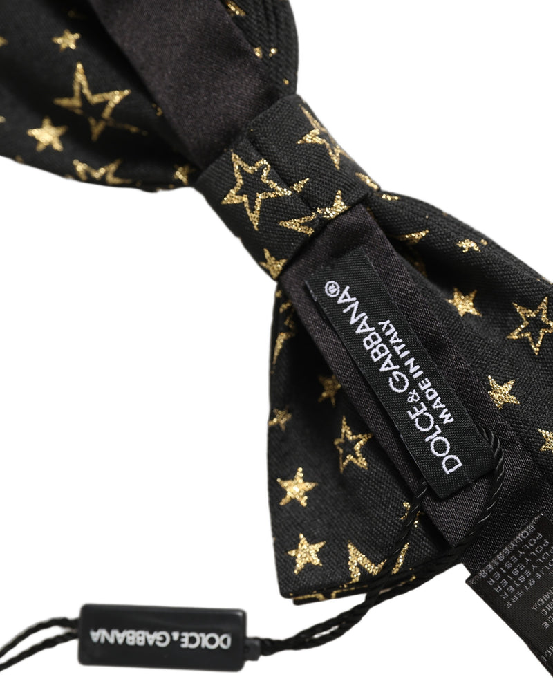 Dolce & Gabbana Men Black Star 100% Silk Adjustable Neck Papillon Bow Tie