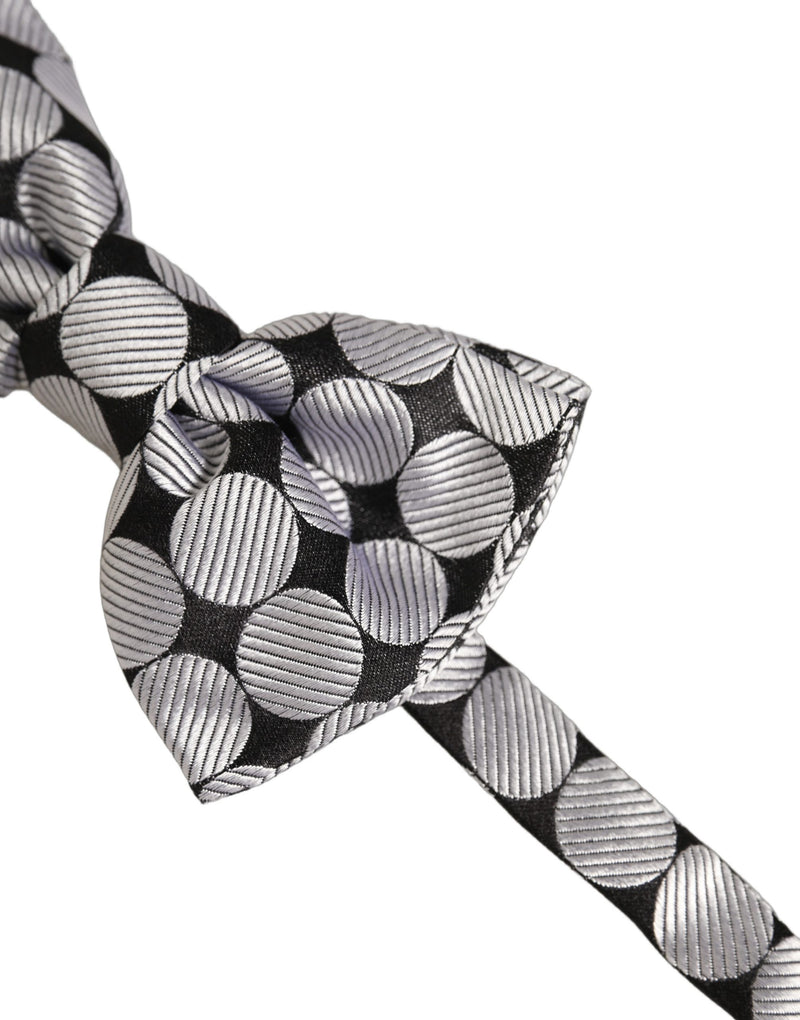 Dolce & Gabbana Men Black Silver Circles Adjustable Neck Papillon Bow Tie