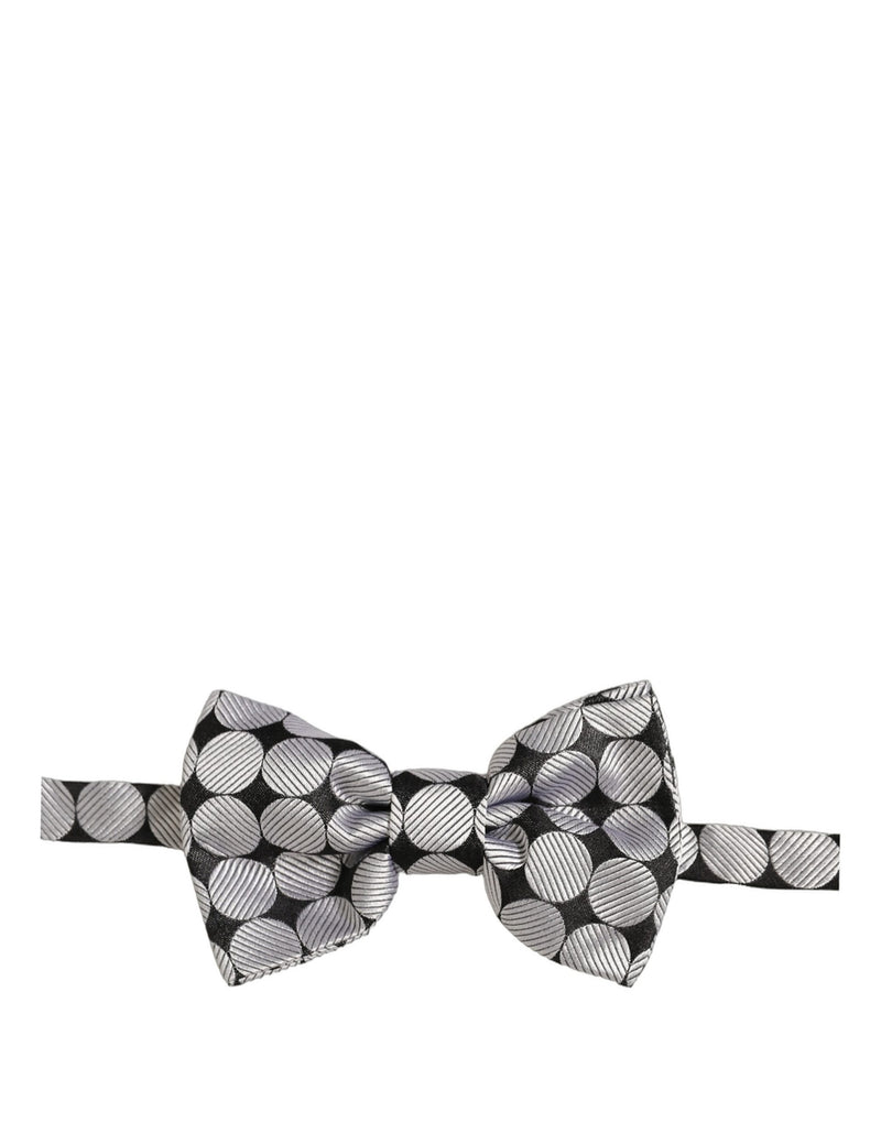 Dolce & Gabbana Men Black Silver Circles Adjustable Neck Papillon Bow Tie