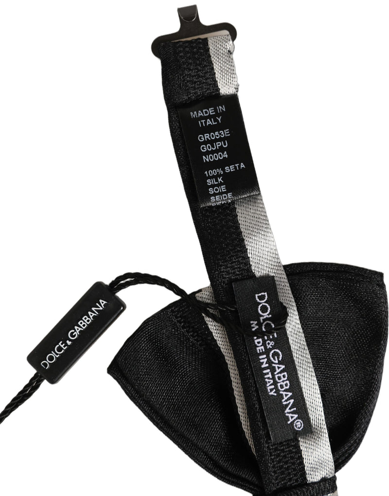 Nœud papillon ajustable Dolce & Gabbana en soie noire et argentée