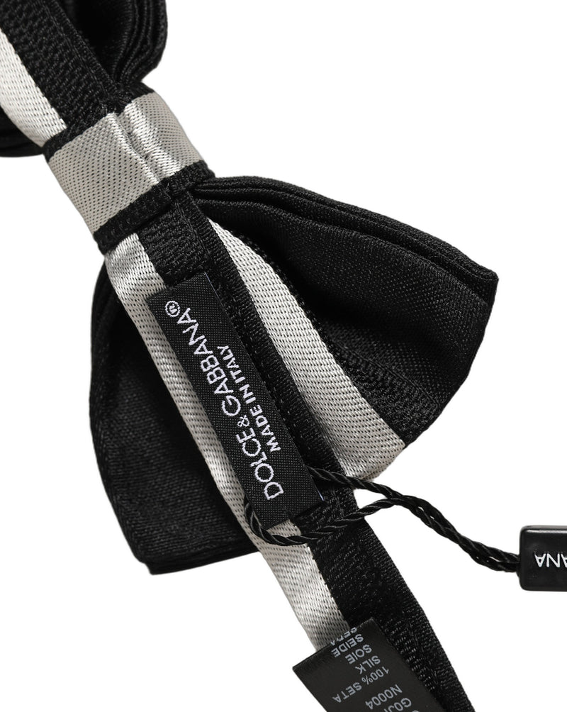 Nœud papillon ajustable Dolce & Gabbana en soie noire et argentée