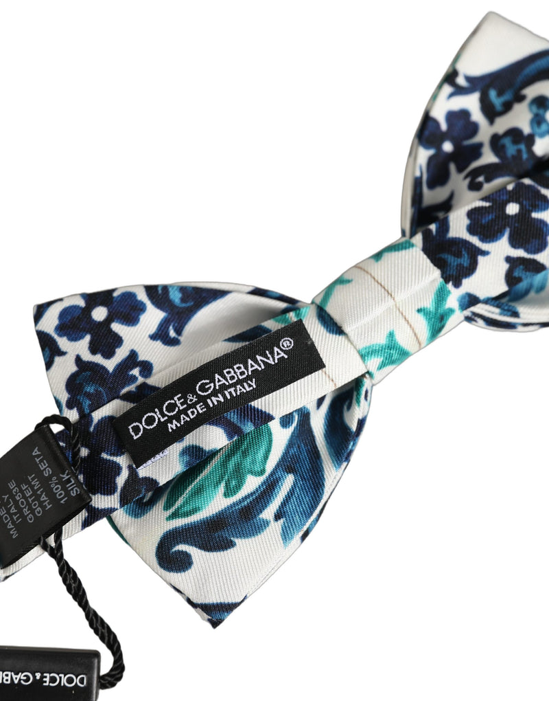 Nœud papillon papillon réglable en soie sicilienne blanche pour homme Dolce & Gabbana